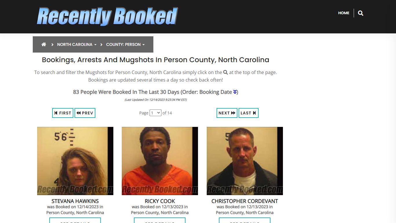 Recent bookings, Arrests, Mugshots in Person County, North Carolina